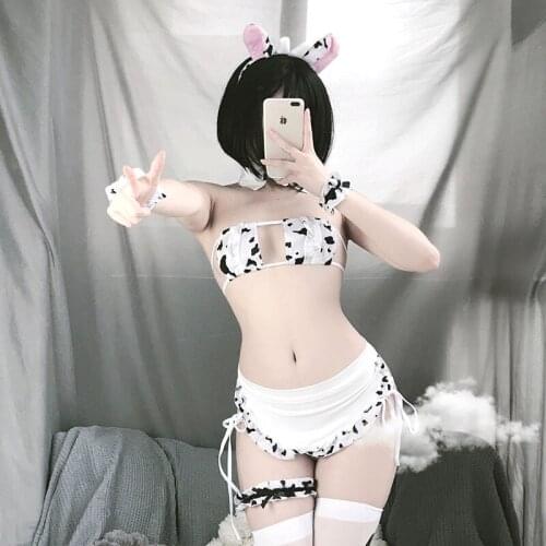 Sexy Erotic New Cos Cow Cosplay Lingerie Costume Lolita Maid Lesbian Bikini Swimsuit Anime Girls Swimwear Clothing Set for Women
