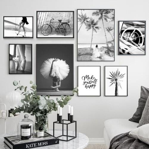 Modern simplicity Ballet Girl Canvas Wall Print Palm Tree Wall Black White Fashion Art Poster Painting Vintage Creative Picture