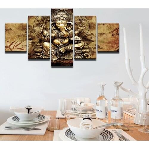 Modern HD Printed Canvas Posters Home Decor 5 Pieces India Ganesha Paintings Frameless Wall Art Elephant Trunk God Pictures