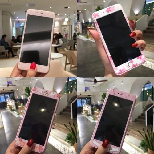 Cartoon Pattern Soft Edge Front Screen Protector For iPhone 6 6s 7/8 Plus Pink Cute Girl Tempered Glass 9H 3D Film