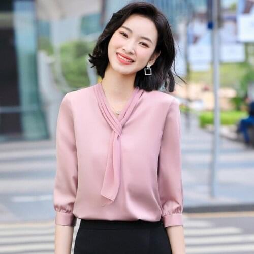 Half Sleeve Elegant Pink Women Blouses Shirts Fashion Styles 2021 Spring Summer Ladies Office Work Wear Blouse Clothes Tops