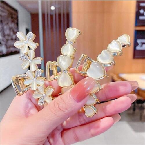 Women Elegant Flower Heart Opal Metal Hair Claw Sweet Back Hair Clip Headband Hairpin Hair Decorate Fashion Hair Accessories