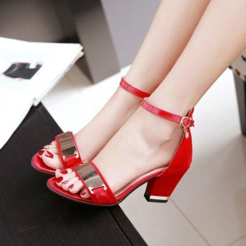 Women High Heels Sandals Zipper Spike High Heel Party Shoes Elegant Ankle Strap Sandals Ladies Summer Red Big Size 33-43