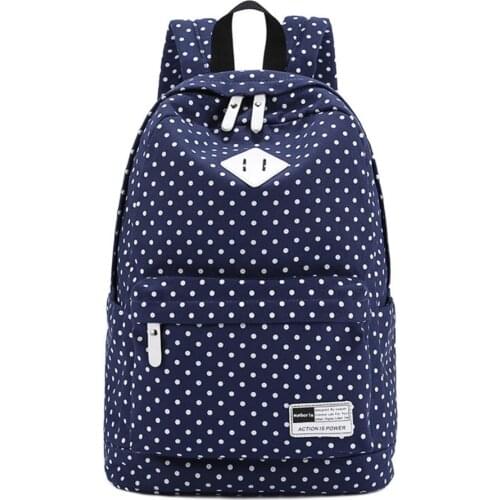 Women Backpack Dot Printing Canvas School Bags For Teenager Girls Preppy Style Rucksack Cute Book Bag Mochila Feminina