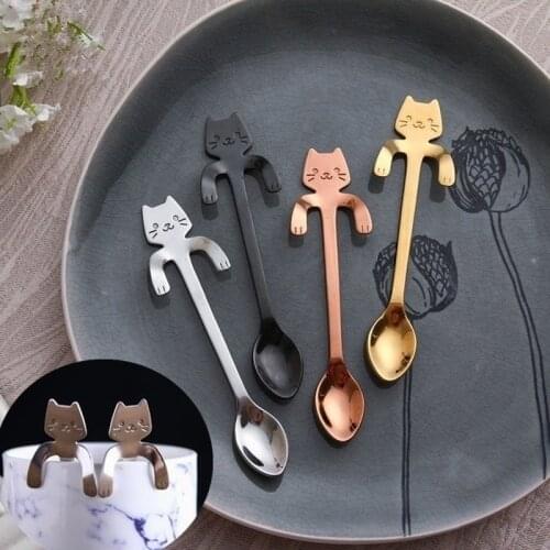 1 Pc Stainless Steel Coffee Tea Spoon Cute Cat Spoon Long Handle Spoons Flatware Drinking Tools Kitchen Gadgets