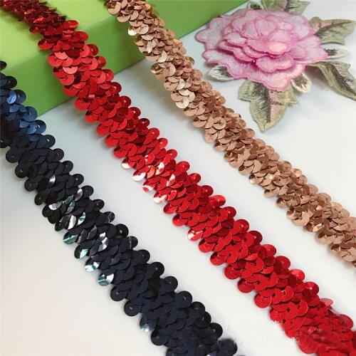 2Yards Rose Gold Elastic Sequins Lace Trim Ribbon For Latin Dance Dress Costume Decoration Sewing Supplie Stretch Paillette Lace