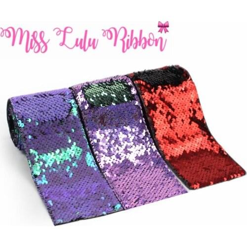 3"75mm Double Color Reversible Sequin Ribbon Green Purple Black Red DIY Wedding Gift Packing DIY Hair Bowknots 2yards/roll