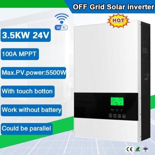 3000W 24VDC to 230VAC Off Grid Hybrid Pure Sine Wave Solar Inverter Built-in 100A MPPT Charge Controller No Battery Working