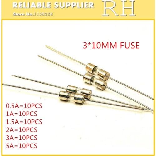 60PCS/Lot 3.6*10MM 0.5A 1A 1.5A 2A 3A 5A With Pin Fuse Each 10pcs