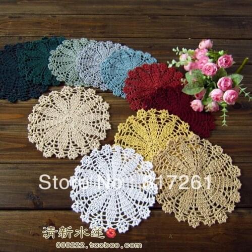 Free shipping 8 colors 20 pic 16cm round crochet table mat vase mat rustic 100% cotton knitted cup pad placemat for coffee