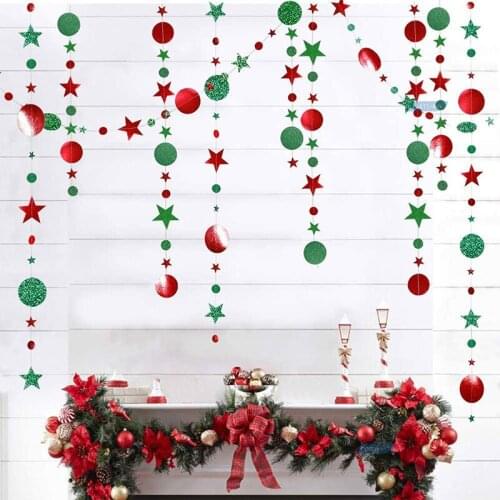 Glitter Mirror Paper Banner Red Green Silver Star Round Paper Garland For Wedding Birthday Party Home Decoration Flag Banner