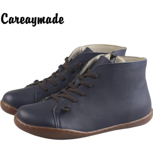 Careaymade-Genuine leather boots Retro-polished hand-made leather flat-bottomed leisure boots for women in autumn and winter