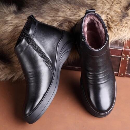Genuine Leather mens zip boots Winter Ankle man snow boots wool Fashion Footwear Shoes Men Casual Men Shoes zapatos de hombre