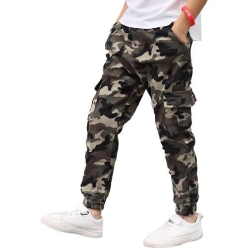 Children Boys Camouflage Pants Casual Cargo Pants Kids Cotton Trousers Elastic Waistband Sport Pants Teenage Boys Sweatpants