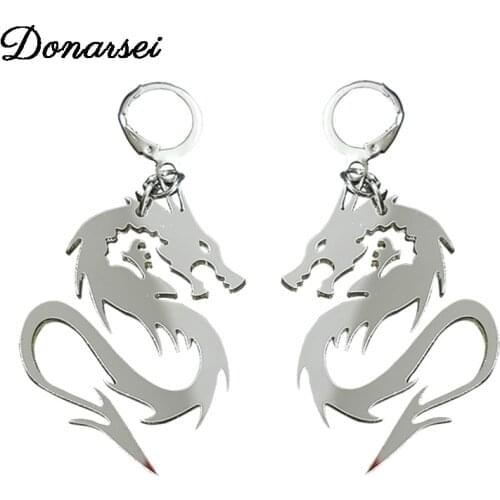 Donarsei Creative Mirrored Animal Dragon Ear Clip For Women Personality Geometric Totem Ear Cuff Clip On Earrings Party