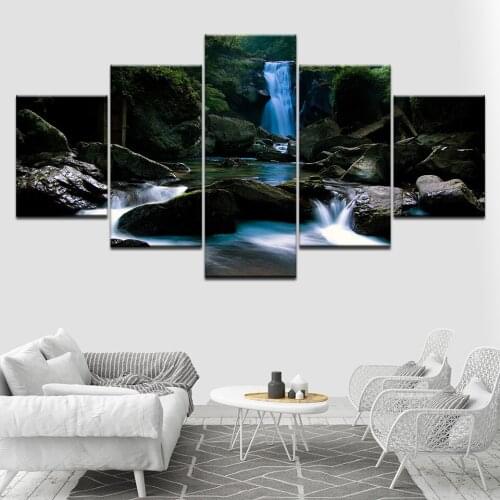 Mountain waterfall 5 Piece HD Wallpapers Art Canvas Print modern Poster Modular art painting for Living Room Home Decor