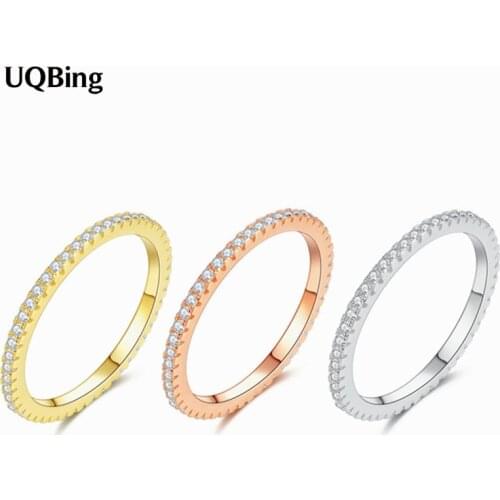 Fashion INS Design 925 Sterling Silver One Stight Line Crystal Wedding Rings Women Trendy Jewelry
