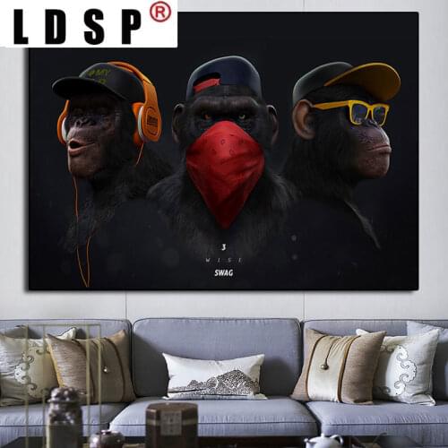LDSP Home Decor Abstract Colorful Animal Modern Lion Graffiti Monkey Wall Art Funny Picture Cuadros Canvas Painting Poster Print