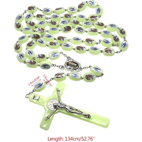 Catholic Angel Virgin Mary Luminous Prayer Beads Religious Wall Hanging Home Decoration Church Rosary Necklace Pendant