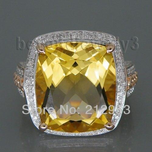 Cushion 14x16mm 14kt Rose Gold Natural Citrine Ring, Cushion Diamond Engagement Ring Wigh Big Stone SR061