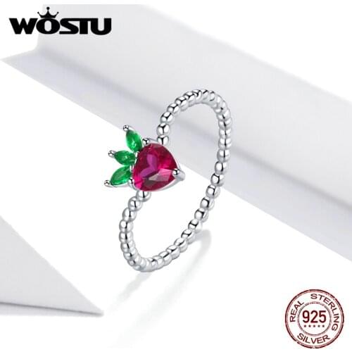 Wostu Red Cubic Zircon Finger Rings Simple 925 Sterling Silver little Strawberry Rings for Women Sterling Silver Jewelry FIR711