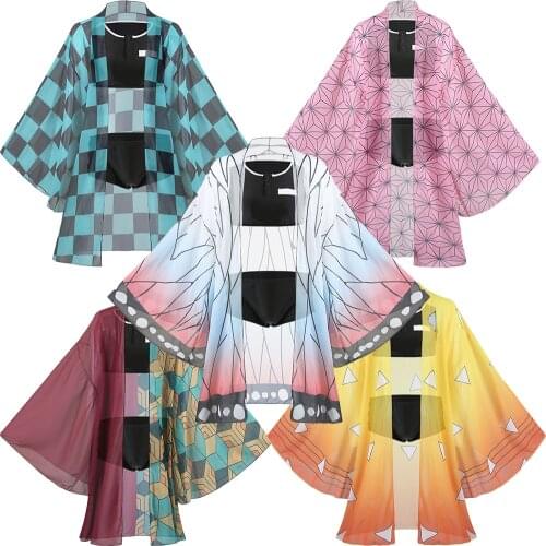 Swimsuit Anime Demon Slayer Kochou Shinobu Cosplay Costume Kimetsu no Yaiba Kimono Agatsuma Zenitsu Sexy Bikini Beach Summer