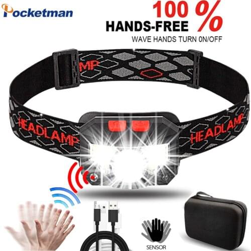 80000LM Powerful LED Headlight Sensor Head Light USB Rechargeable Headlamp Head Torch Waterproof for Camping Hiking