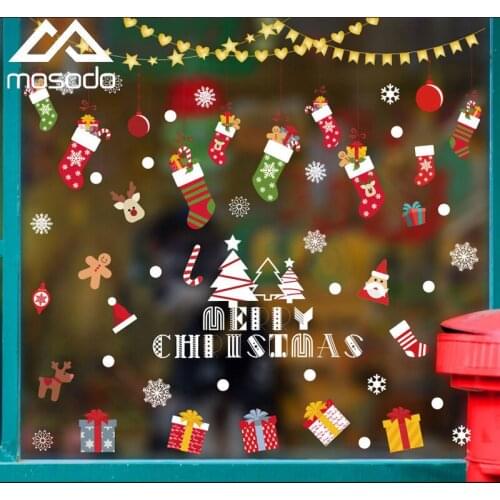 Mosodo New Christmas Window Decoration Stickers No Glue Static Removable Wall Stickers Holiday Home Decoration Stickers