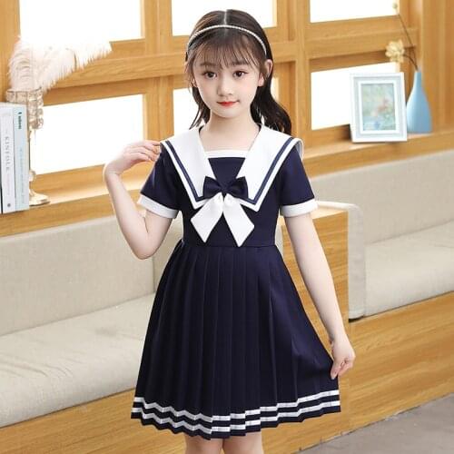 2021 New Summer Girls Princess Dress Cute Korean Short Sleeve School Style Sweet Uniform Dresses Children Performance Clothing