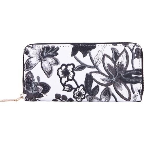 New Fashion Embroidery Women Long Clutch Leather Wallet Multi-functional wallet Female Purse Credit Card Holder Carteira