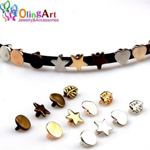 Olingart 20pcs Hole 5*2MM Charms heart shape Slider Beads Tibetan Silver plated Finding Bracelet Jewelry Making DIY Handmade