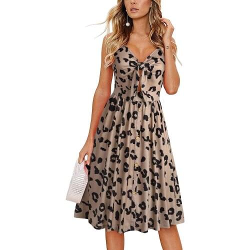 Sexy Backless Leopard Print Midi Dress Women Summer Fashion Deep V-neck Sleeveless Hollow Out Dresses For Women 2021 Robe Femme