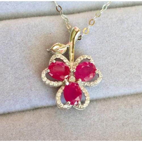 Ruby necklace pendant 5*6mm 3pcs gems Origin and natural ruby 925 sterling silver For men or women jewelry