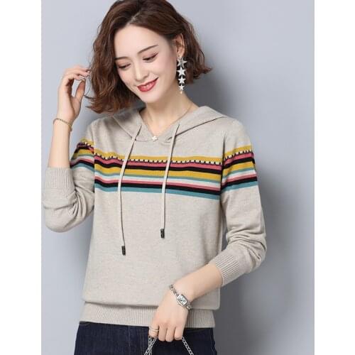 Hooded basic autumn winter Sweater Women long sleeve Office Soft Knit sweater Pullovers Striped female Jumper top 2020