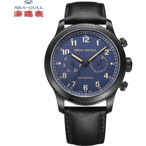 Seagull Mens Watch Fashion Sports Multifunction Belt Sapphire Luminous Automatic Mechanical Watch Pilot Series 819.33.6080H