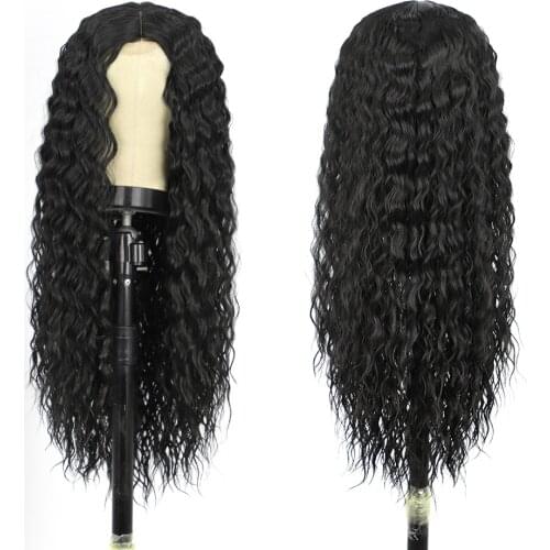 Lativ Synthetic Long Black Curly Wig for Black Women Middle Part Natural Hair for Daily Use Heat Resistant
