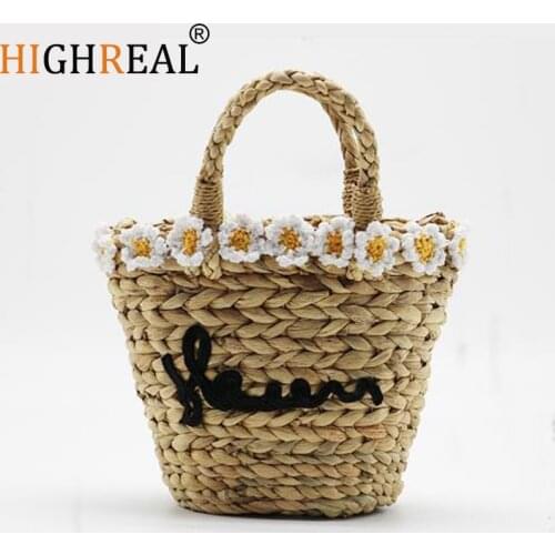 Flower Embroidery Bohemian Straw Bags for Women Kids Small Beach Handbags Summer Vintage Rattan Handmade Kintted Crossbody Bag