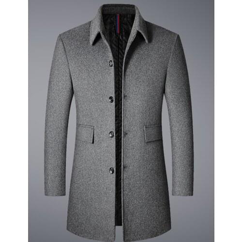 Fashion Men Long Coat Wool Trench Single Breasted Slim Fit Peacoat Overcoat male clothes Stand Collar Jacket parka
