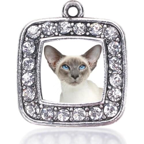ORIENTAL CAT SQUARE CIRCLE CHARM charm silver plated jewelry