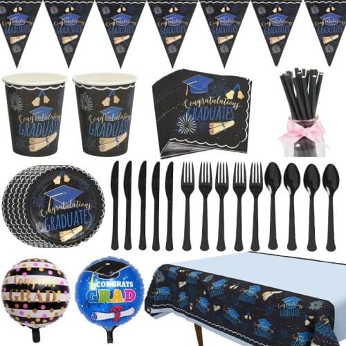 Graduation Theme Party Disposable Tableware Set Paper Cups Napkins Plates Graduation Party Decorations Supplies kids Favors Gift