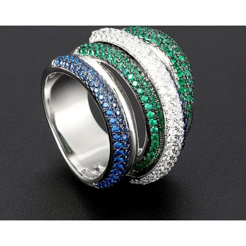 Zlxgirl jewelry blue green white mirco paved zirconia copper wedding ring jewelry womens and mens best couple anel rings