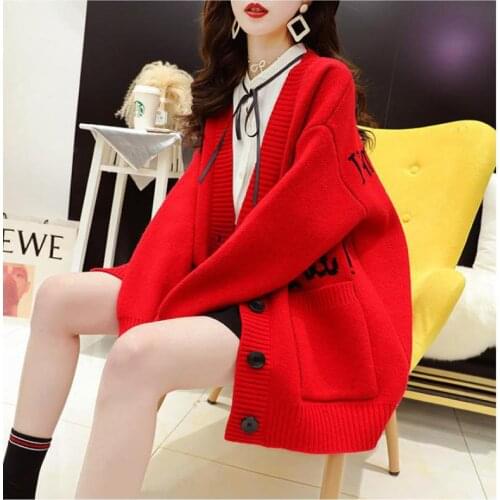 Korean Cartoon Sweater Cardigan Women Spring Loose Lazy Style Knitted Coat Women V-neck Oversized Cardigan Negro Mujer