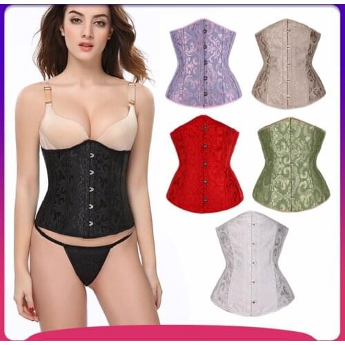 Womens Lace Up Boned Jacquard Brocade Waist Training Underbust Corset Waist Trainer Corset Shaper for Weight Loss Plus Size