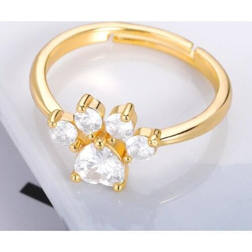 Cute Bear Paw Cat Claw Ring Gold Color Rings for Women Romantic Wedding Crystal CZ Opening Adjustable Jewelry BFF