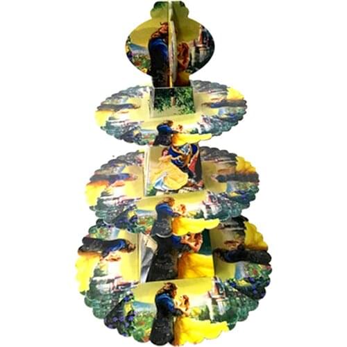 1set Beauty Beast Theme Girls Favors 3 Tier Cupcake Holder Baby Shower Paperboard Cake Stand Happy Birthday Event Party Supplies