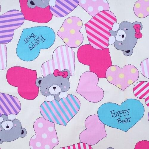 1 yard Cotton Twill Fabric for sewing patchwork, cloth, bedding - Bear and heart (pink) (width=160cm)