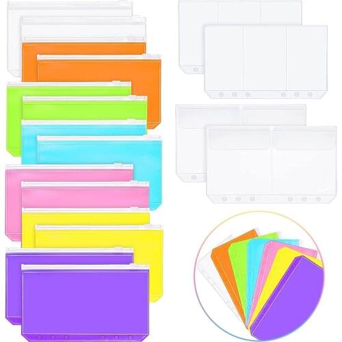18 Pcs/Set A6 Size 6 Holes Binder Colorful Notebook Budget Zipper Pockets Waterproof PVC Cash Envelopes Bill Bag Card Sleeves