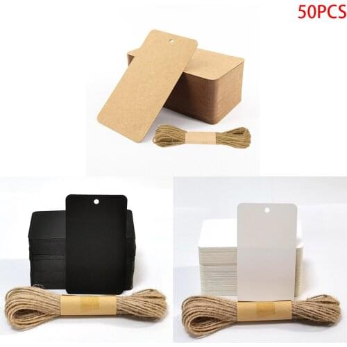50Pcs Kraft Black/White/Brown Gift Tags Blank labels with 10m/32.8ft Jute Twine for Wedding Gift Price Tags Hang Clothing Garmen