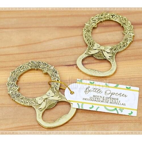 50pcs Wedding Party Souvenirs Vintage Gold Garland Shape Design Beer Bottle Opener Destapador De Botellas Wedding Gift for Guest