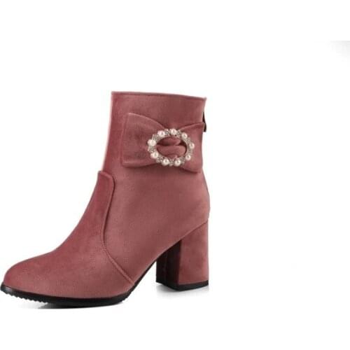 Oversized 10 11-17 boots women shoes ankle boots for women ladies boots Pearl bow decoration